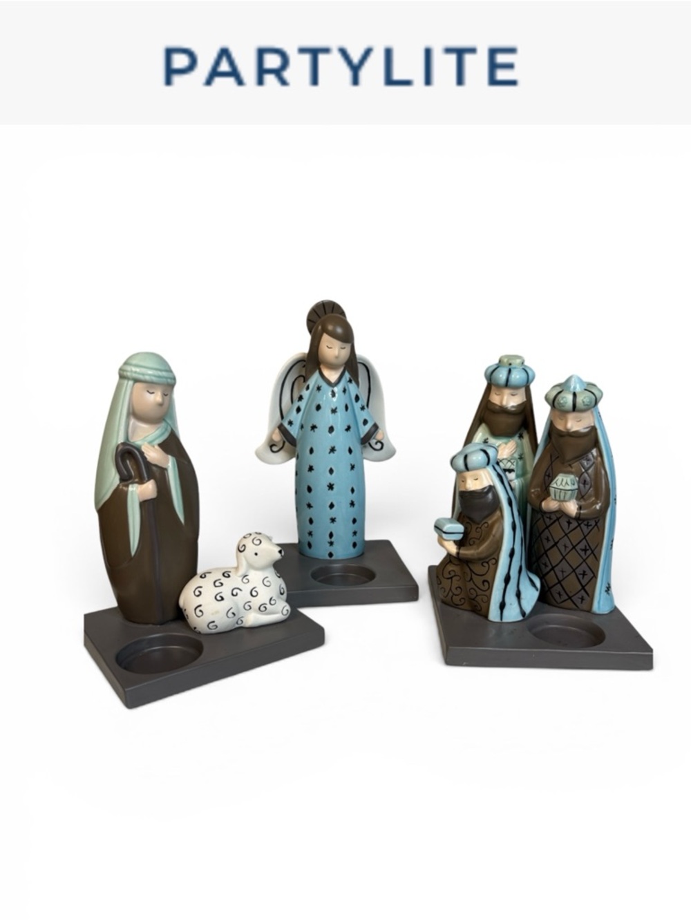 SET OF PARTYLITE THREE KINGS - SHEPHERD BOY & ANGEL TEA LIGHT CANDLEHOLDERS